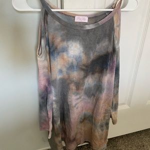 Ladies Pink Lily tie dye   size medium cold shoulder sweater